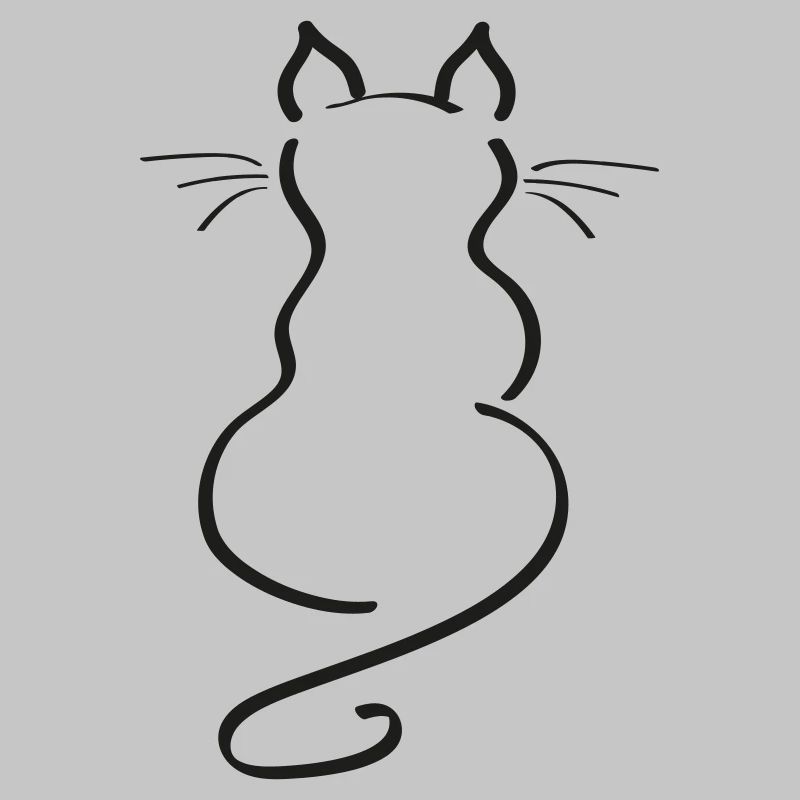 Cat Minimalist Line Back Plain Thick