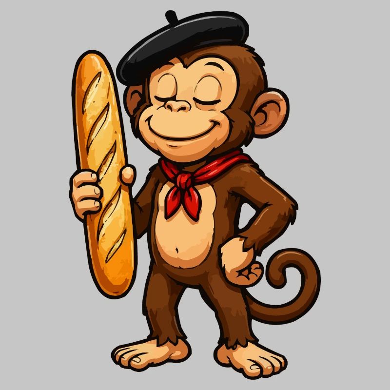 Baguette-Affe mit Baskenmütze