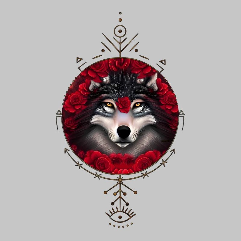 Wunderbarer Wolf mit Blumen.