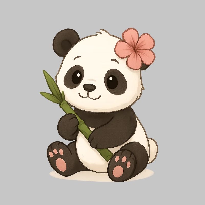 Mignon panda ours avec feuille d’hibiscus