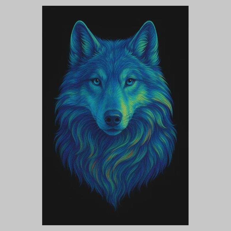 Neon Wolf Colored Wolf Portrait
