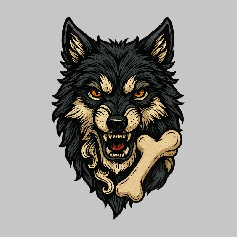Wolfsangriff: Wolfskopf mit Knochen