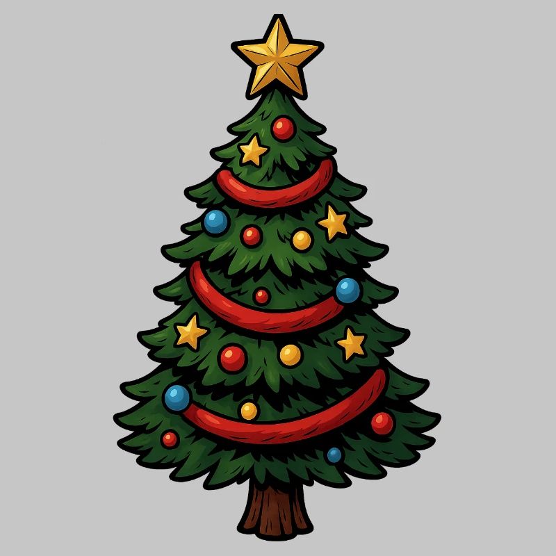 Comic Christmas tree colorfully decorated