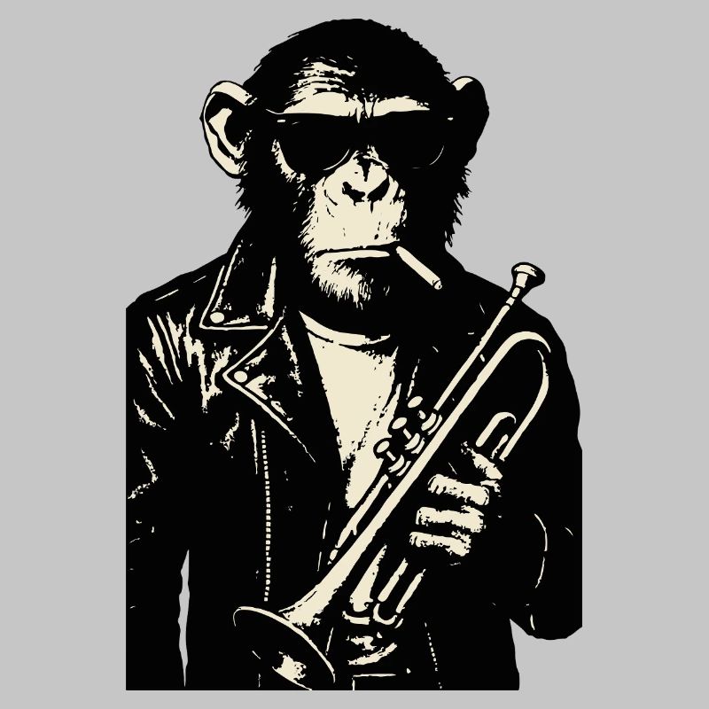 Lederjacke Jazz-Schimpanse mit Trompete
