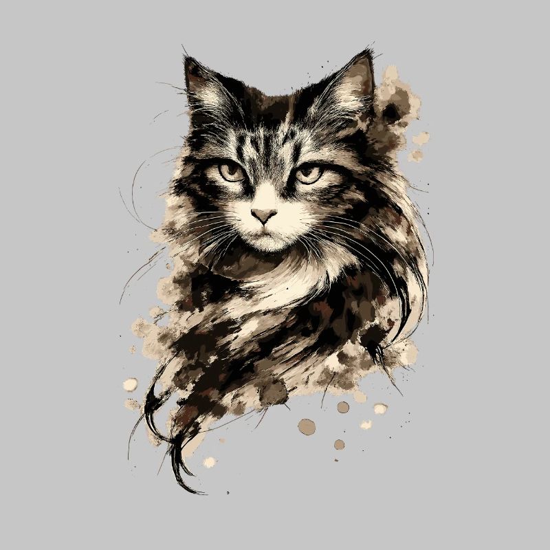 Portrait de chat à l’aquarelle avec éclaboussures d’encre