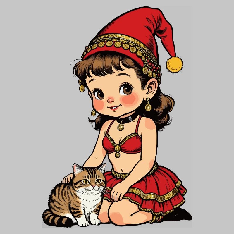 Gnom-Mädchen streichelt Katze