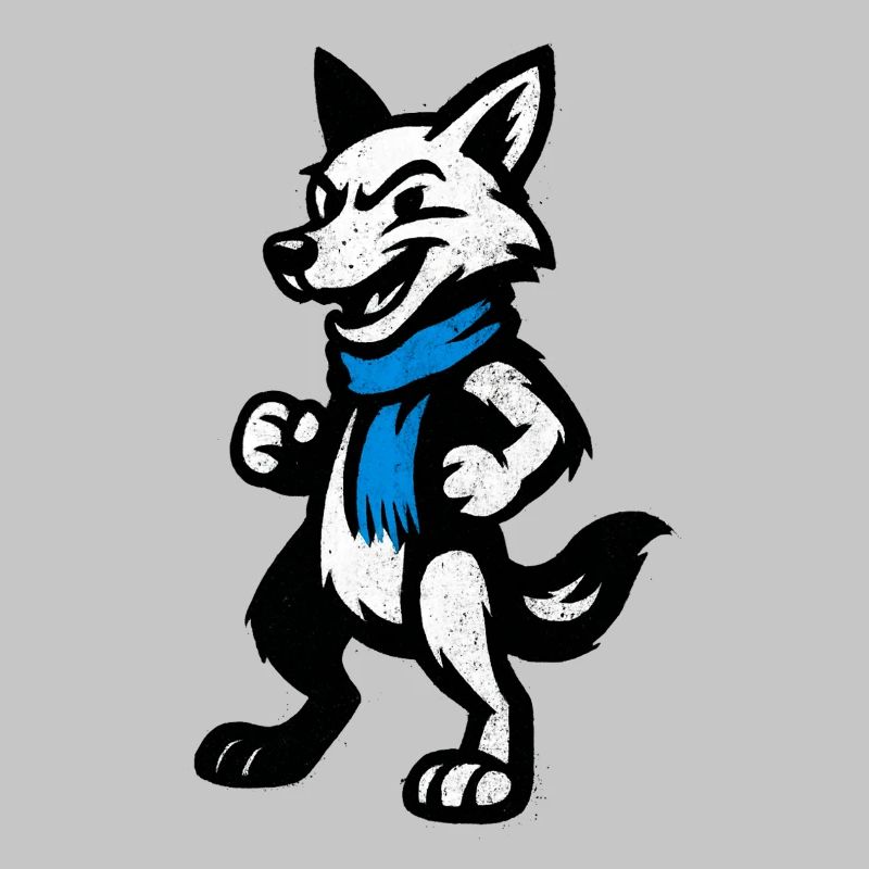 Wolfsheld mit blauem Schal