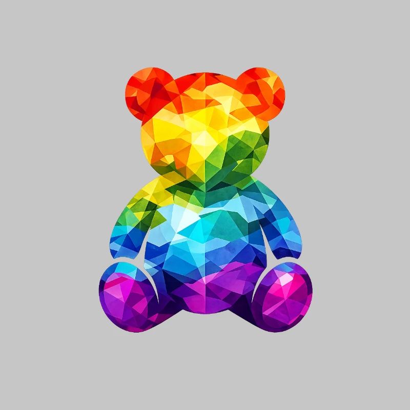 Rainbow teddy bear in geometric pattern