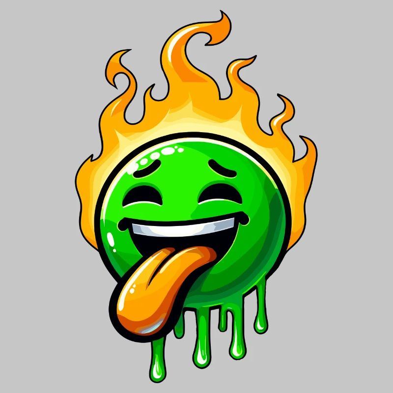 Funny Green Smiley with Fire