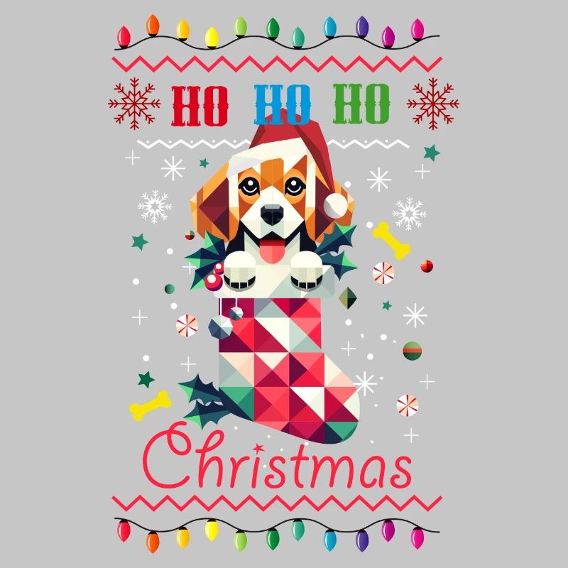 Beagle en bas de Noël dans le style moche de Noël