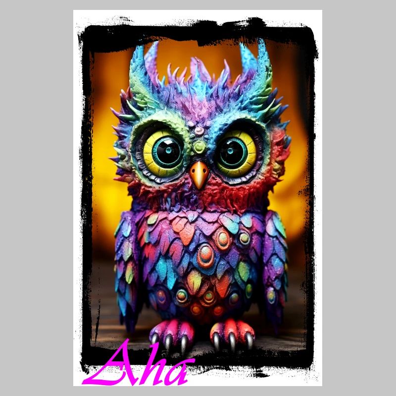 Bunte Eulenfigur mit Neonfarben Puppe Textil