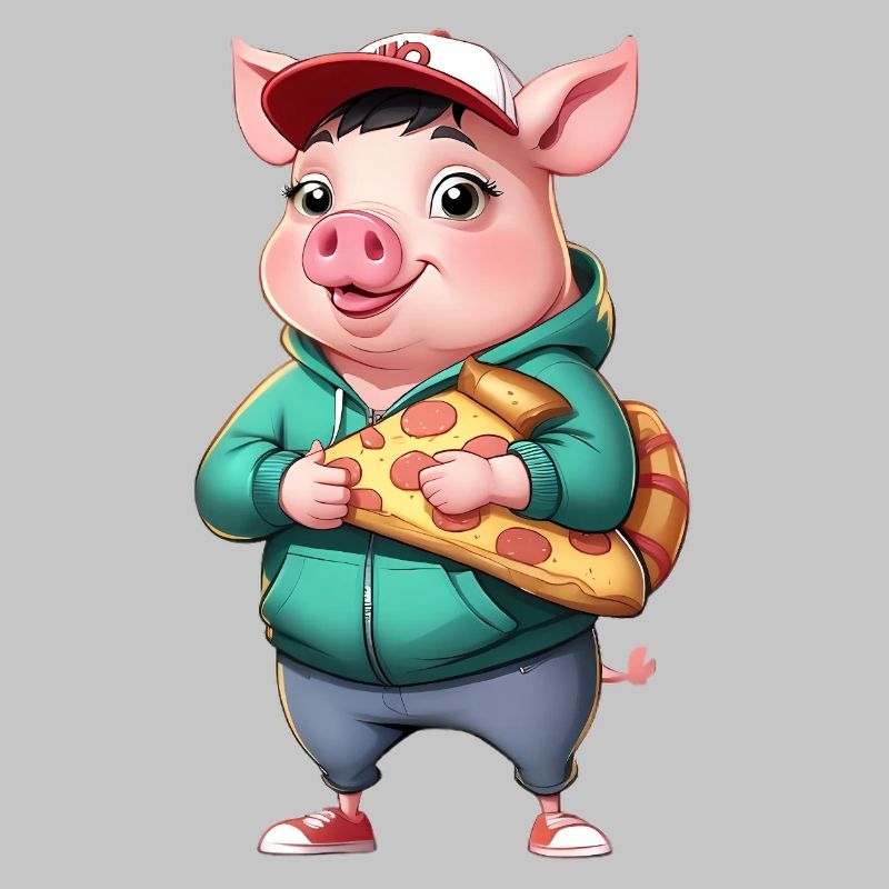 Cochon en sweat à capuche avec part de pizza