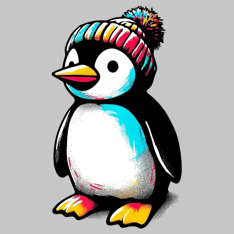 Penguin with winter wool cap hat