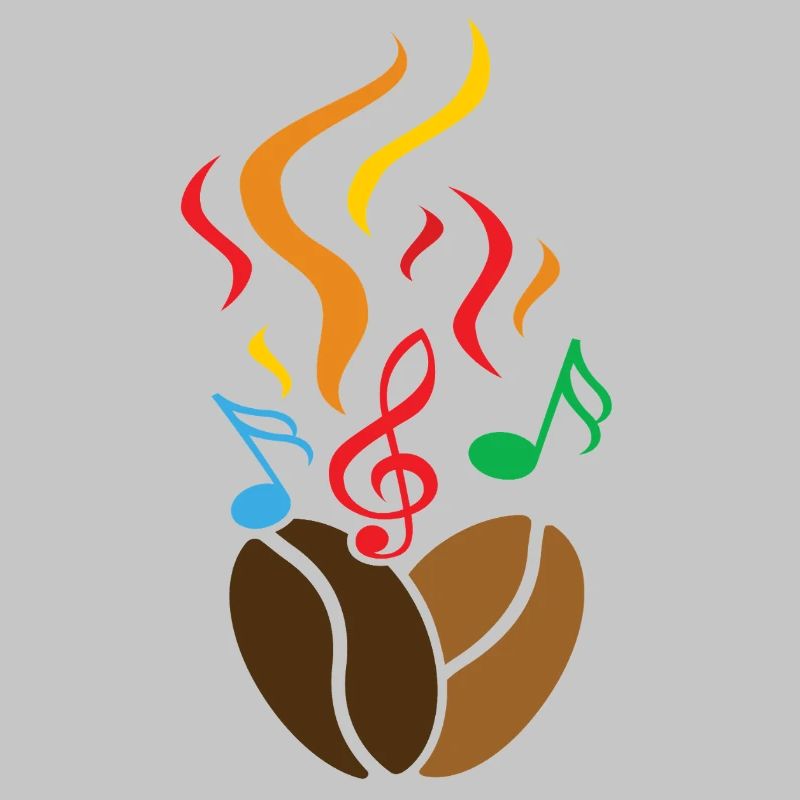 Grains de café avec notes de musique