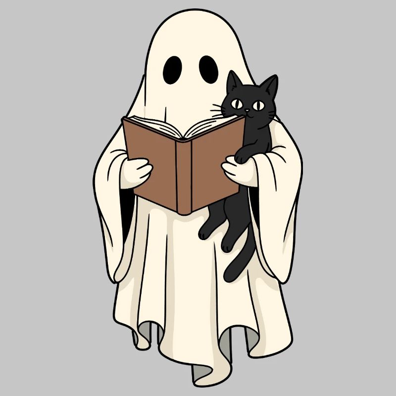 Reading Ghost with Cat in Book