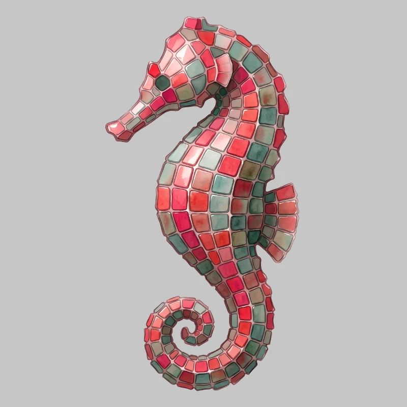 Seepferdchen Mosaik - Maritimes Kunst-Design