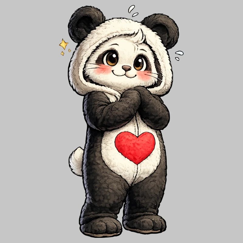 Schüchterner Panda mit rotem Herz