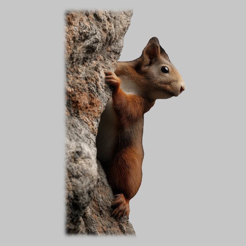 Neugieriges Eichhörnchen am Baumstamm