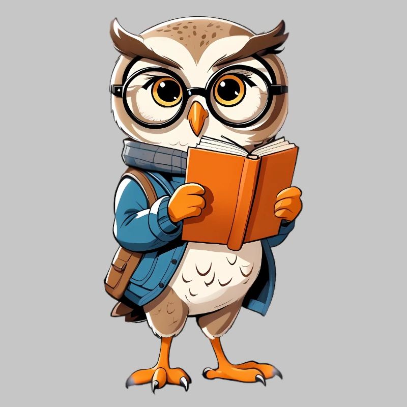 Lernende Eule mit Brille liest Buch