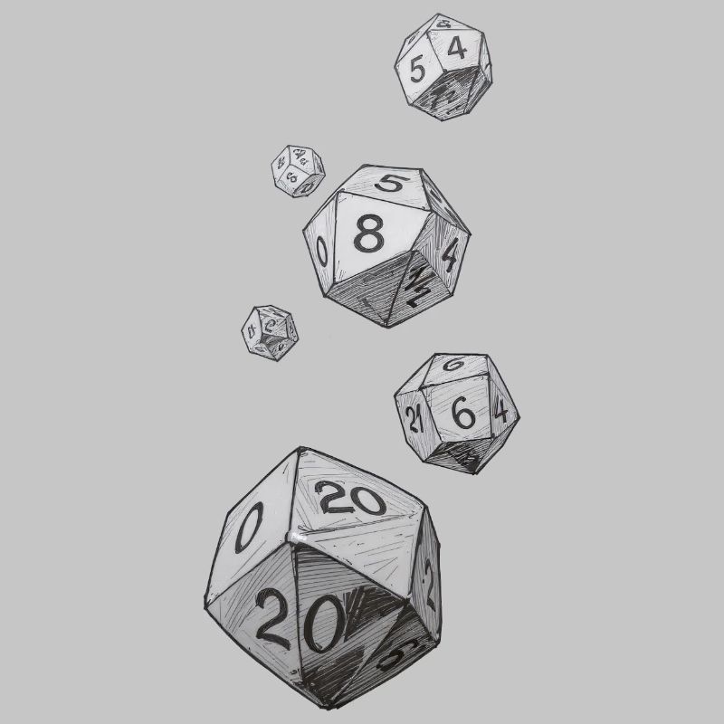 Black and White Role-Playing Dice – Falling Dice