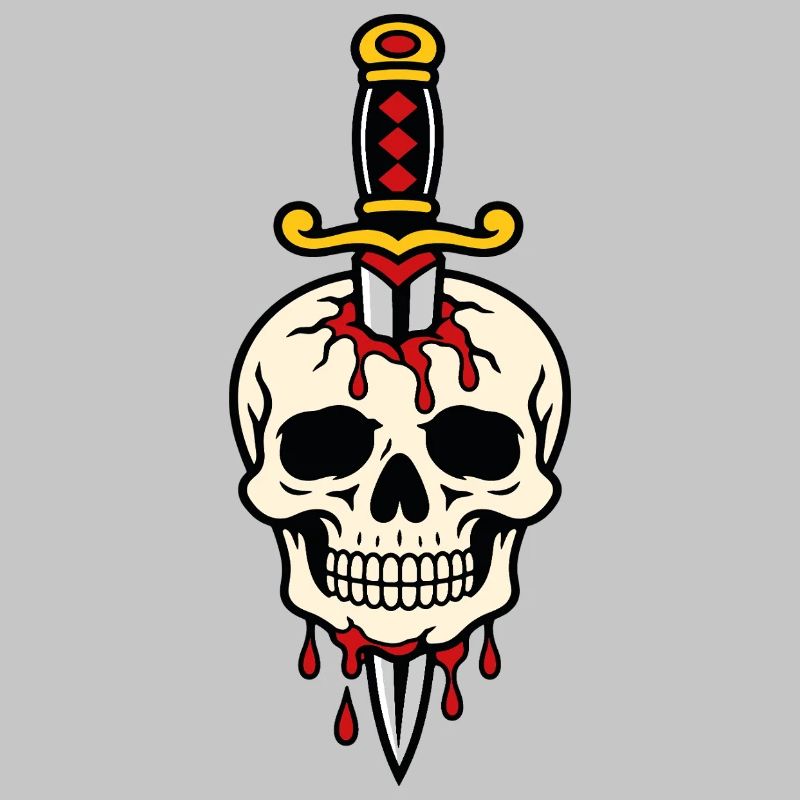 Schädel mit einem Tattoo-Dolch durchbohrt