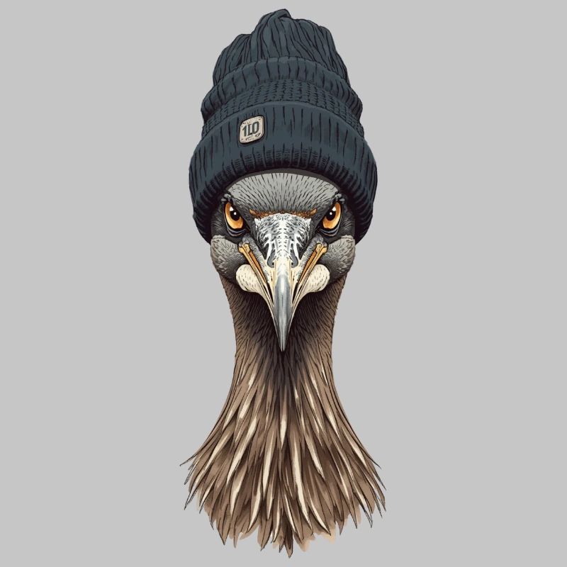 Emu head in cozy cap