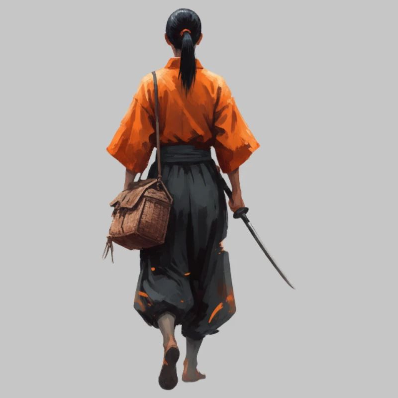 Samurai silhouette in orange robe