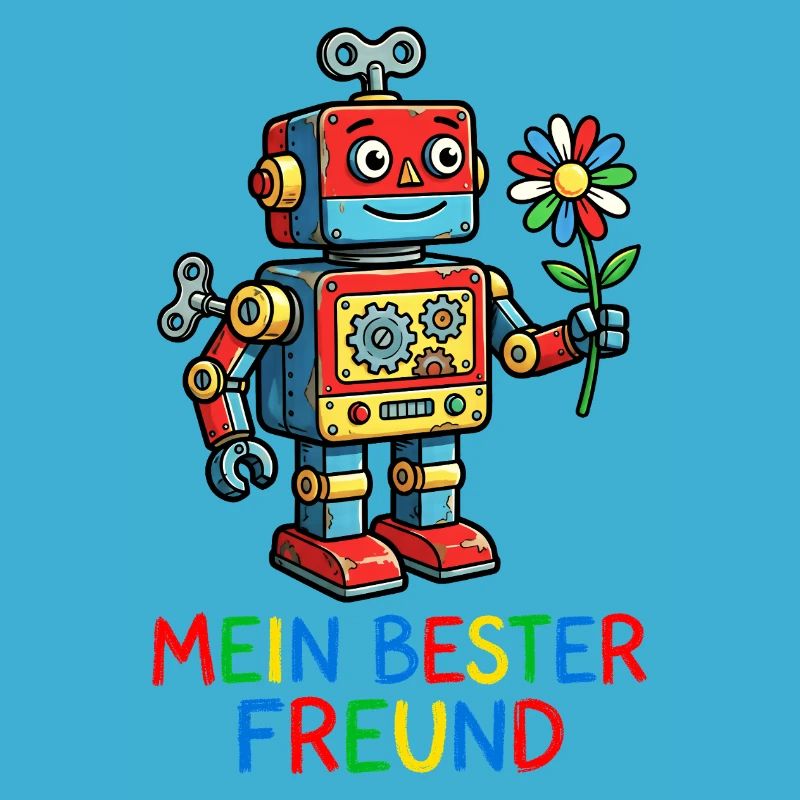 Ami robot coloré avec une fleur