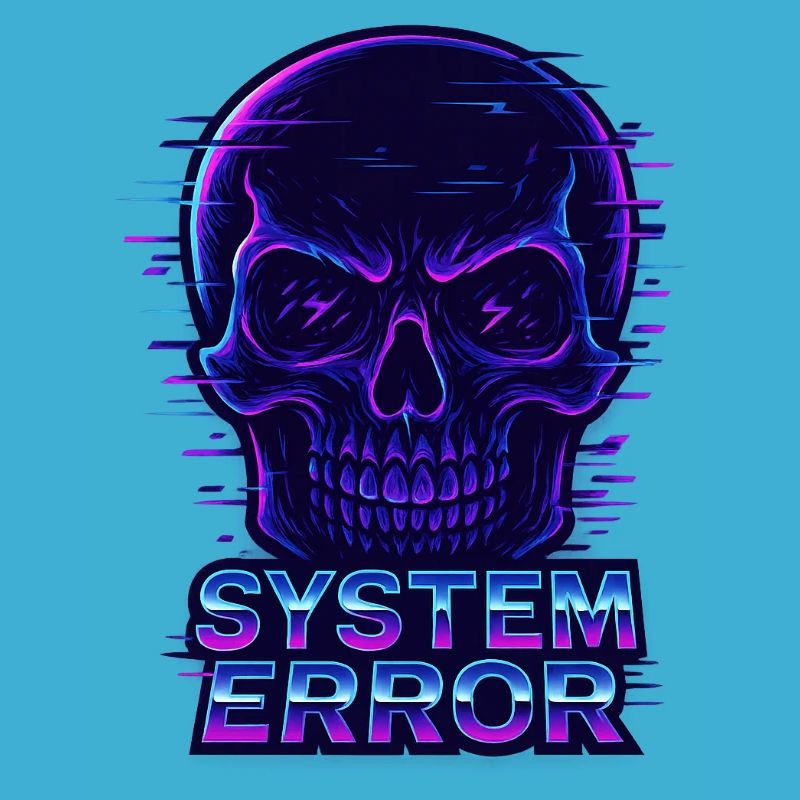 Crâne Neon Glitch avec texte d’erreur système