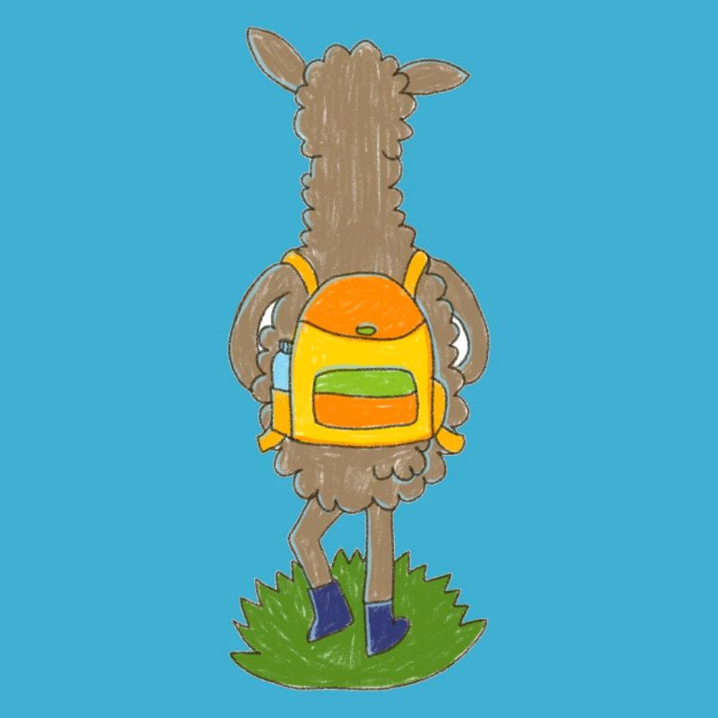 Lama avec sac à dos coloré