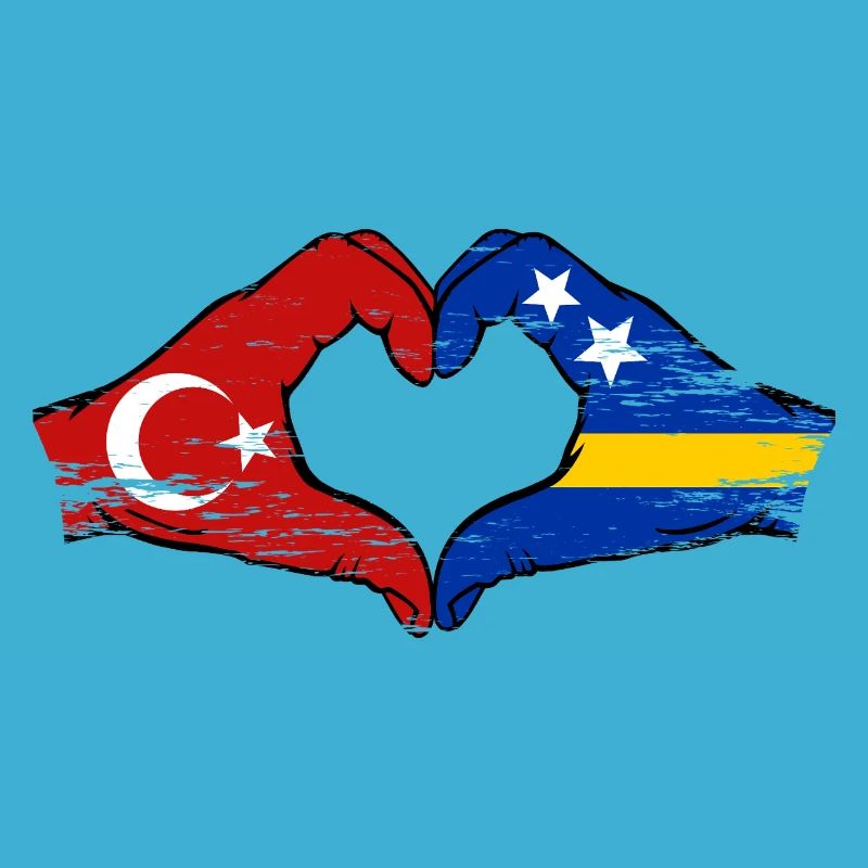 Mains du drapeau de Curaçao en forme de cœur de la Turquie utilisées