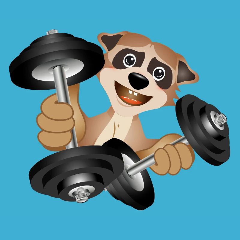 Bodybuilder Erdmännchen mit Hanteln beim Training