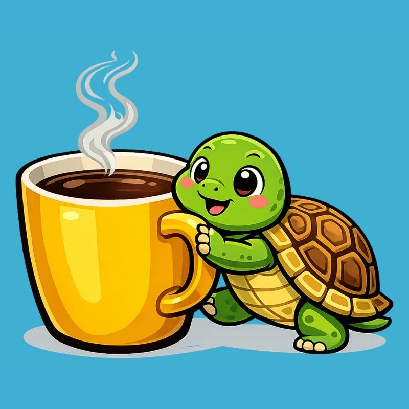 Kaffeeturtle mit dampfendem Becher