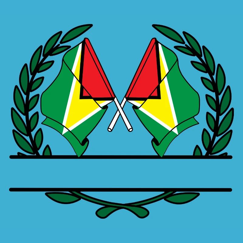 Drapeaux, bannière, couronne de laurier, Guyane