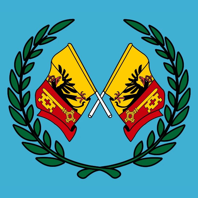 Flaggen Kanton oder Genf Schweiz Lorbeerkranz