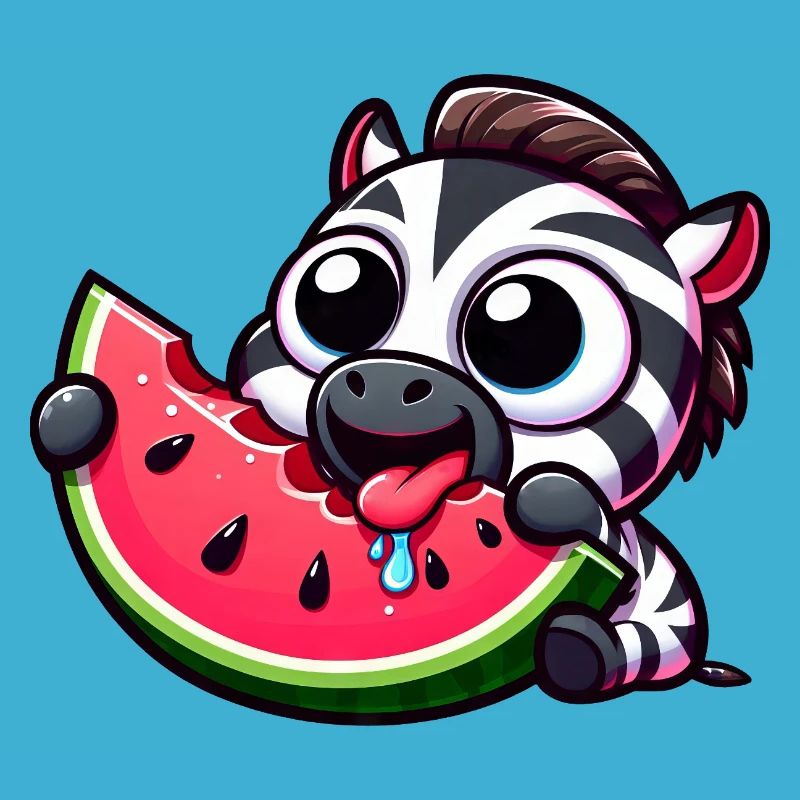 Mignon dessin animé zèbre pastèque fruit d’été