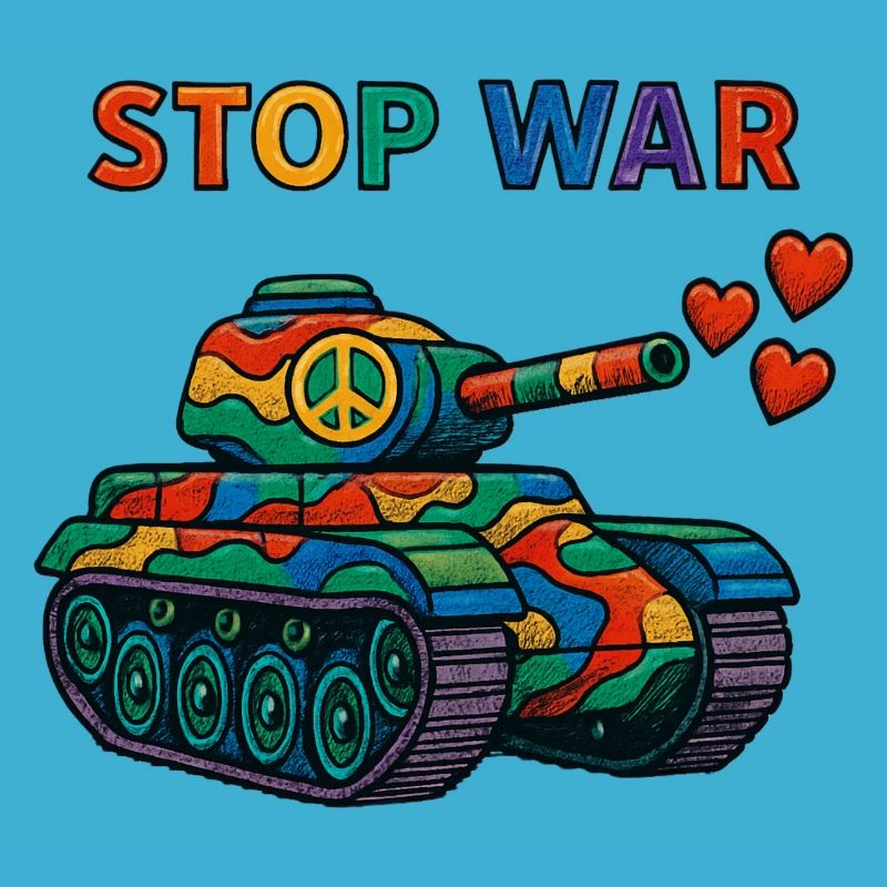 Regenbogen Panzer mit Peace-Zeichen – STOP WAR