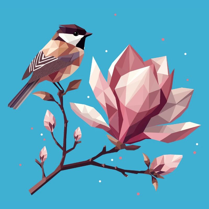 Oiseau sur branche de magnolia – Composition harmonique
