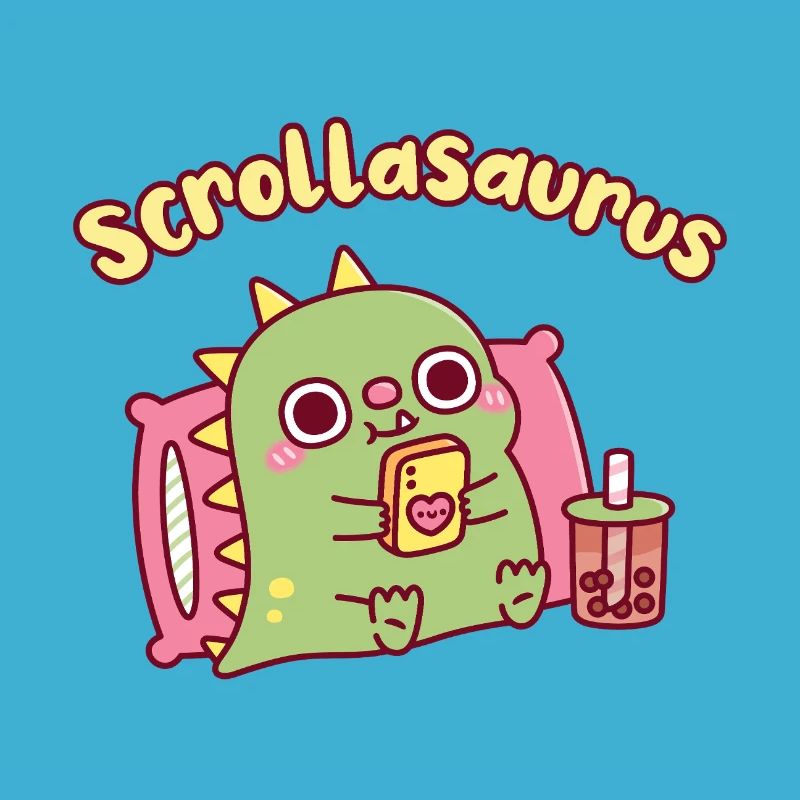 Cute Scrollasaurus Dinosaur Scrolling On Handphone