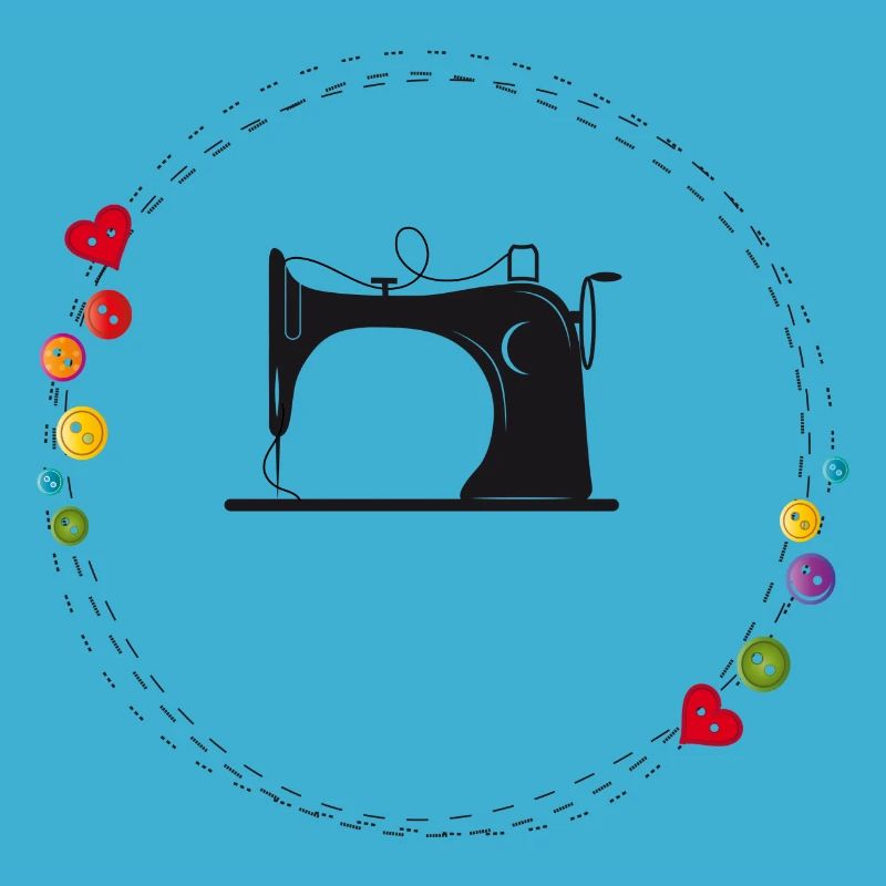 nostalgic stylized sewing machine with buttons