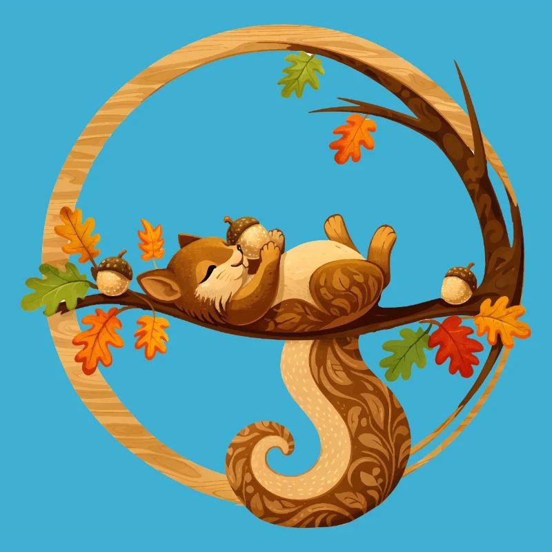 Schlafendes Eichhörnchen im Herbstkreis  