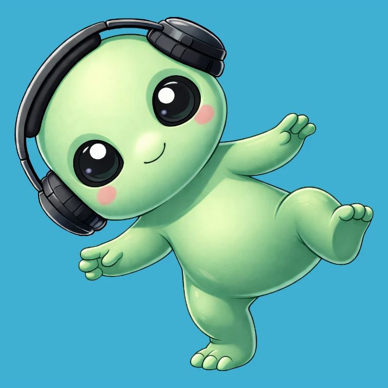 Alien Alien avec des écouteurs Techno Danse