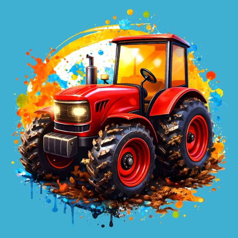 Roter Traktor mit Farbspritzern 