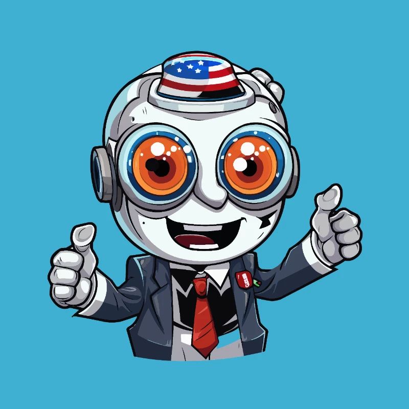 Robot-Maskottchen mit Flaggenhut