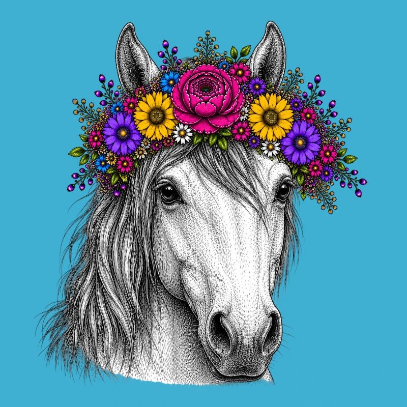 Pferd mit Blumenkranz