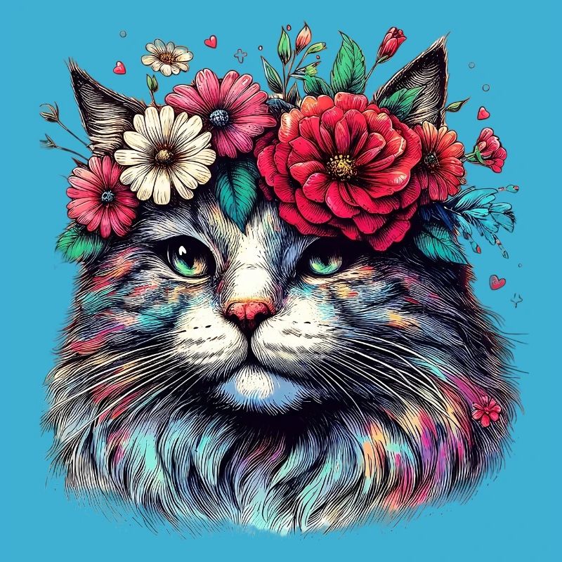 Chat avec des fleurs