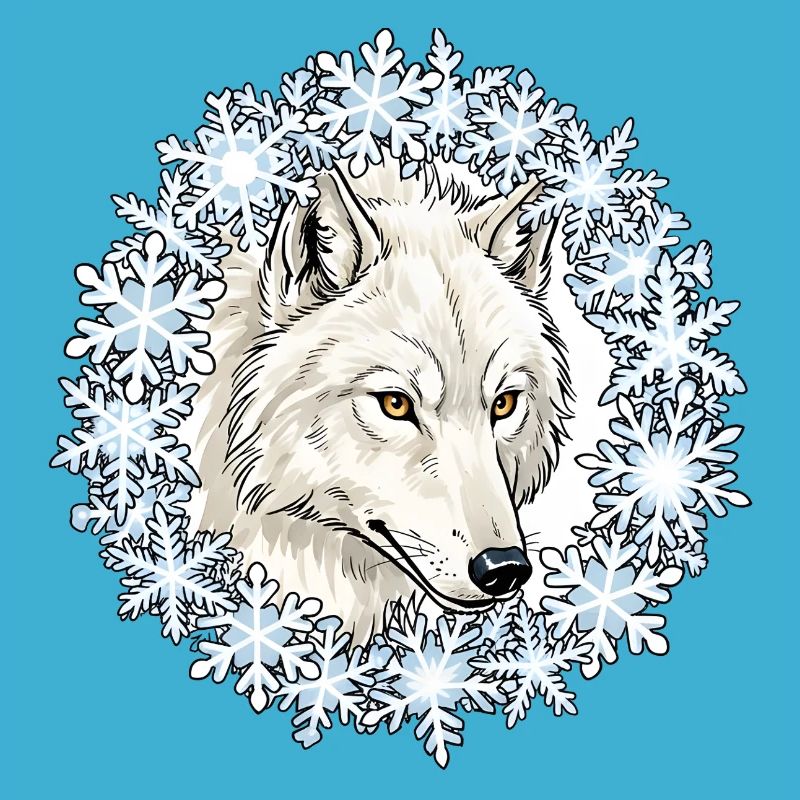 Winter wolf in a snowflake circle