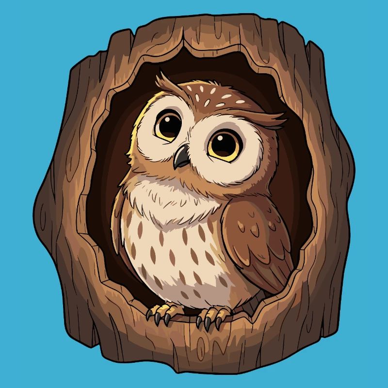 Owl view in the tree hollow