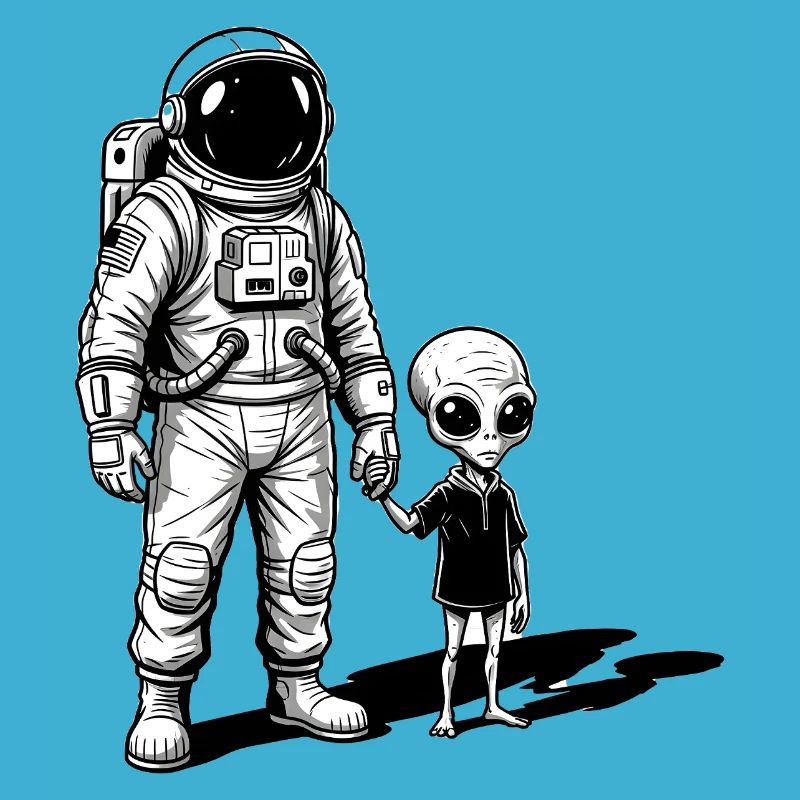 Astronaute et extraterrestre main dans la main