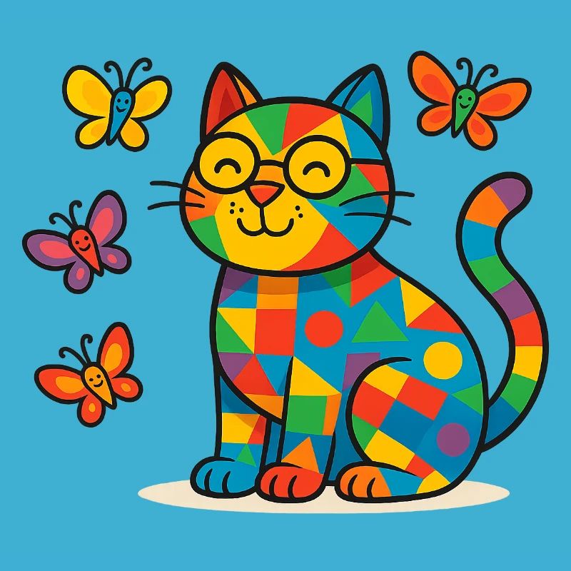 Chat patchwork et papillons